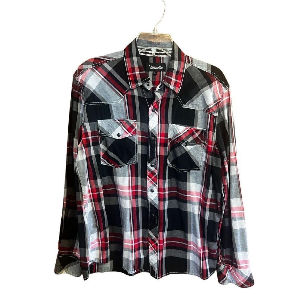 Venzulia   Men Snap Down Plaid Shirt Sz M